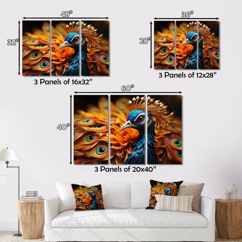 Designart "Closeup of a Peacock" Animals Canvas Prints Set Bed Bath